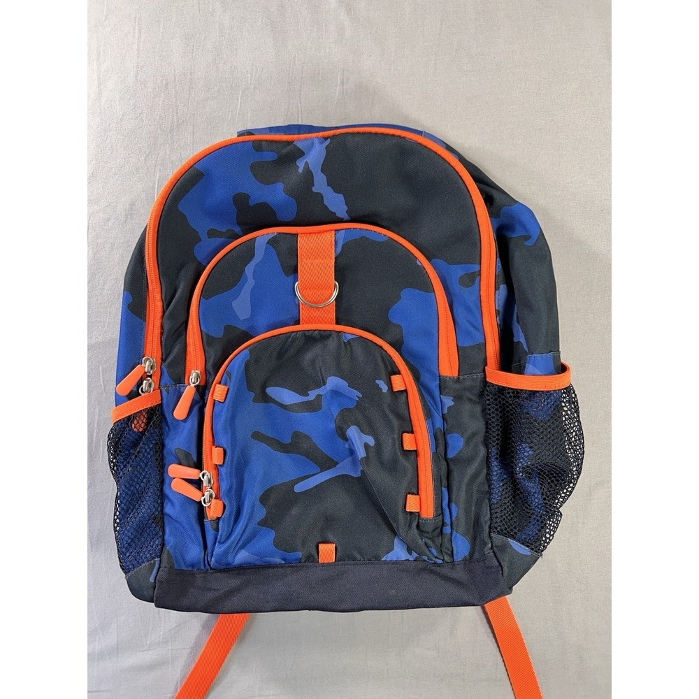 PB Teen Pottery Barn Blue Camo Backpack Vibrant Orange Trim